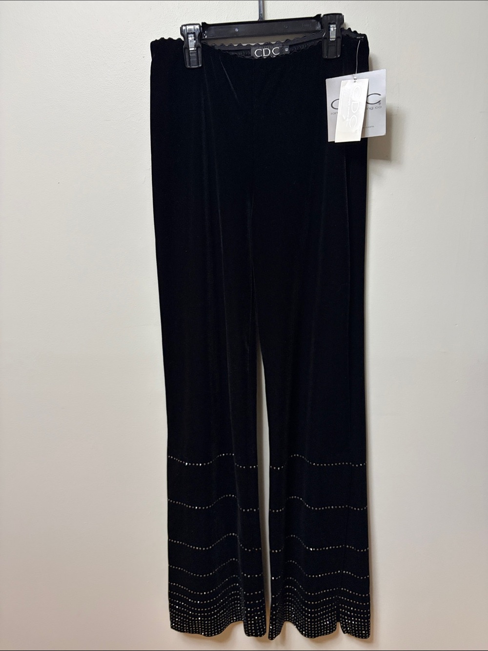 NWT Vintage 90s CDC Evening Black Velvet Rhinestone Side Slit Y2K Pants Size 6